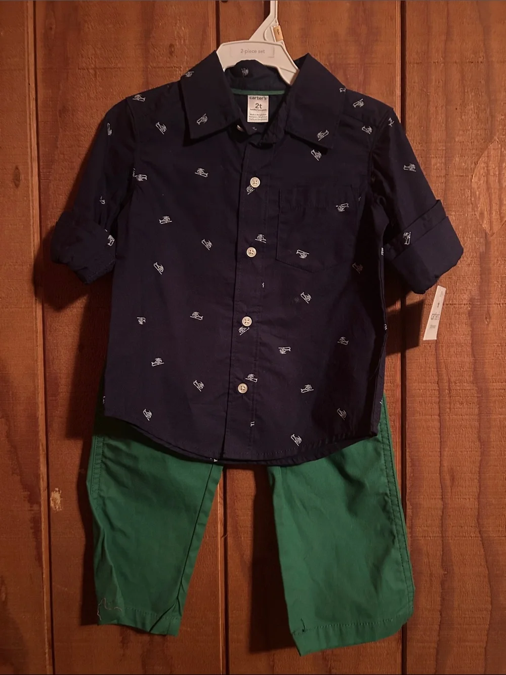 Carter's Navy Button-Down Shirt with White Mini Prints